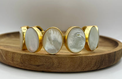 Antique Luxe Iridescent Oval Stone Cuff Bracelet