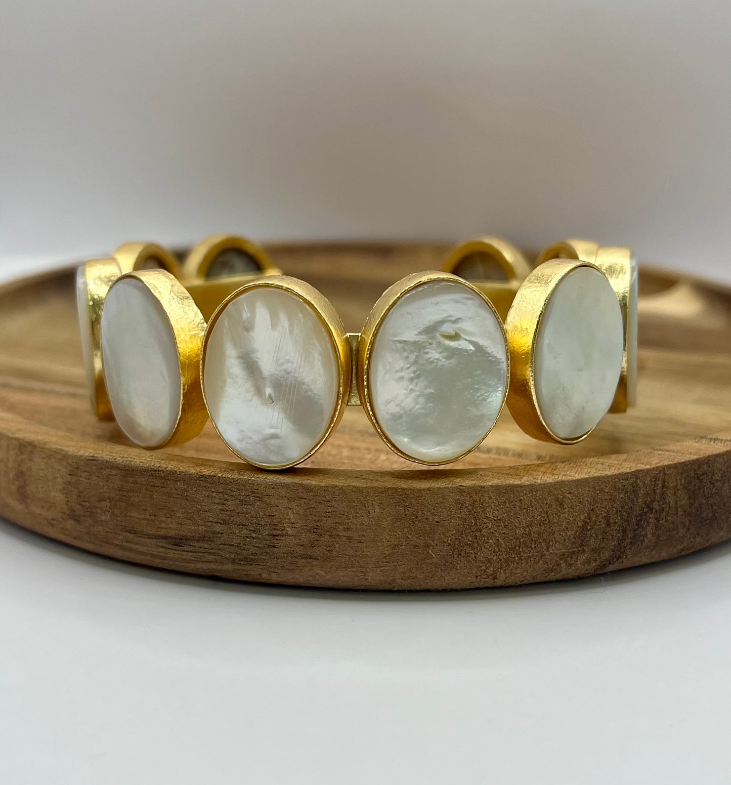 Antique Luxe Iridescent Oval Stone Cuff Bracelet