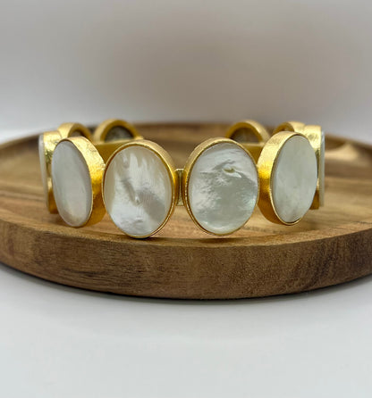 Antique Luxe Iridescent Oval Stone Cuff Bracelet