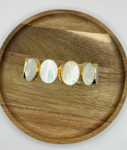 Antique Luxe Iridescent Oval Stone Cuff Bracelet