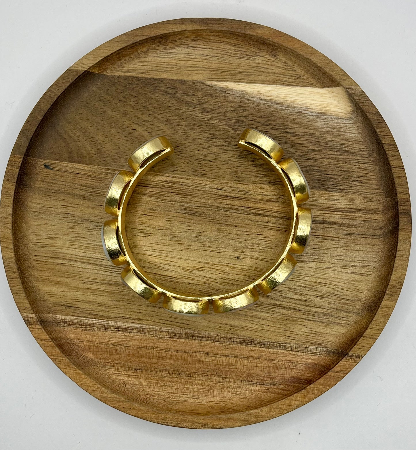 Antique Luxe Iridescent Oval Stone Cuff Bracelet