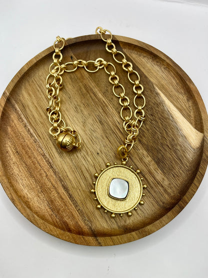 Antique Luxe Starburst Pendant with White Stone Necklace