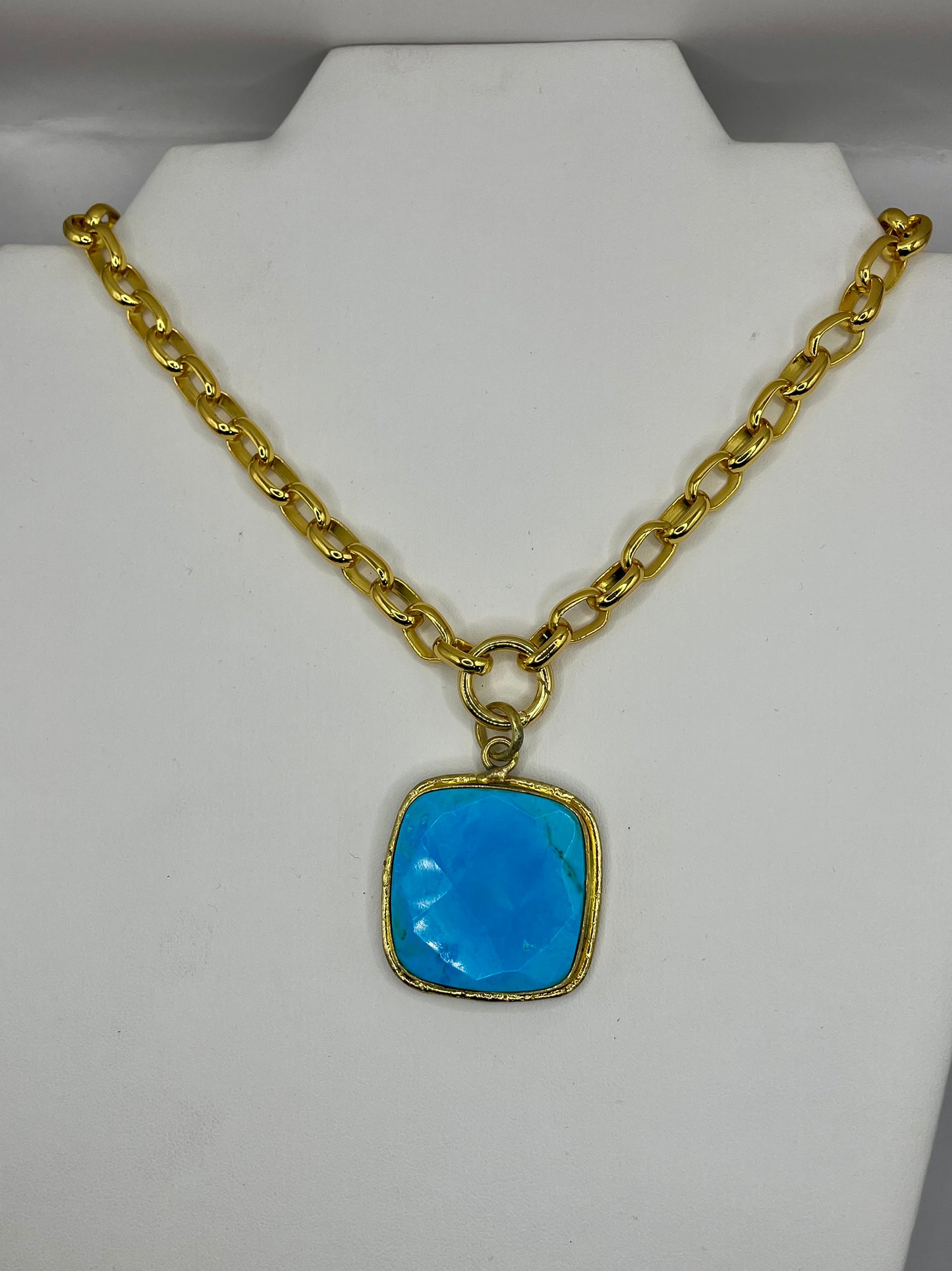 Riley Turquoise Square Pendant Necklace