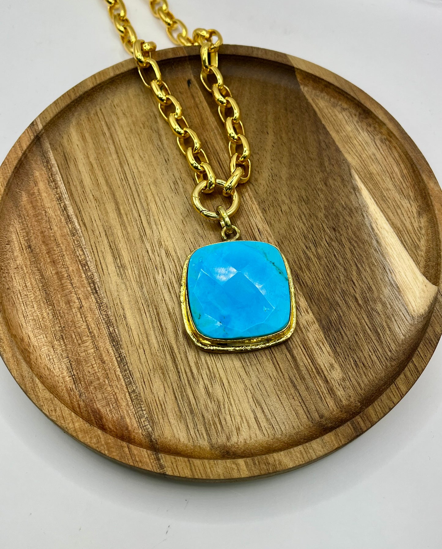 Riley Turquoise Square Pendant Necklace