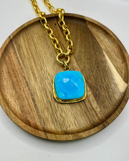 Riley Turquoise Square Pendant Necklace