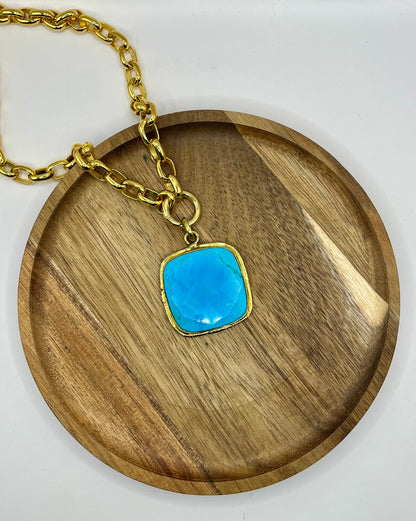 Riley Turquoise Square Pendant Necklace