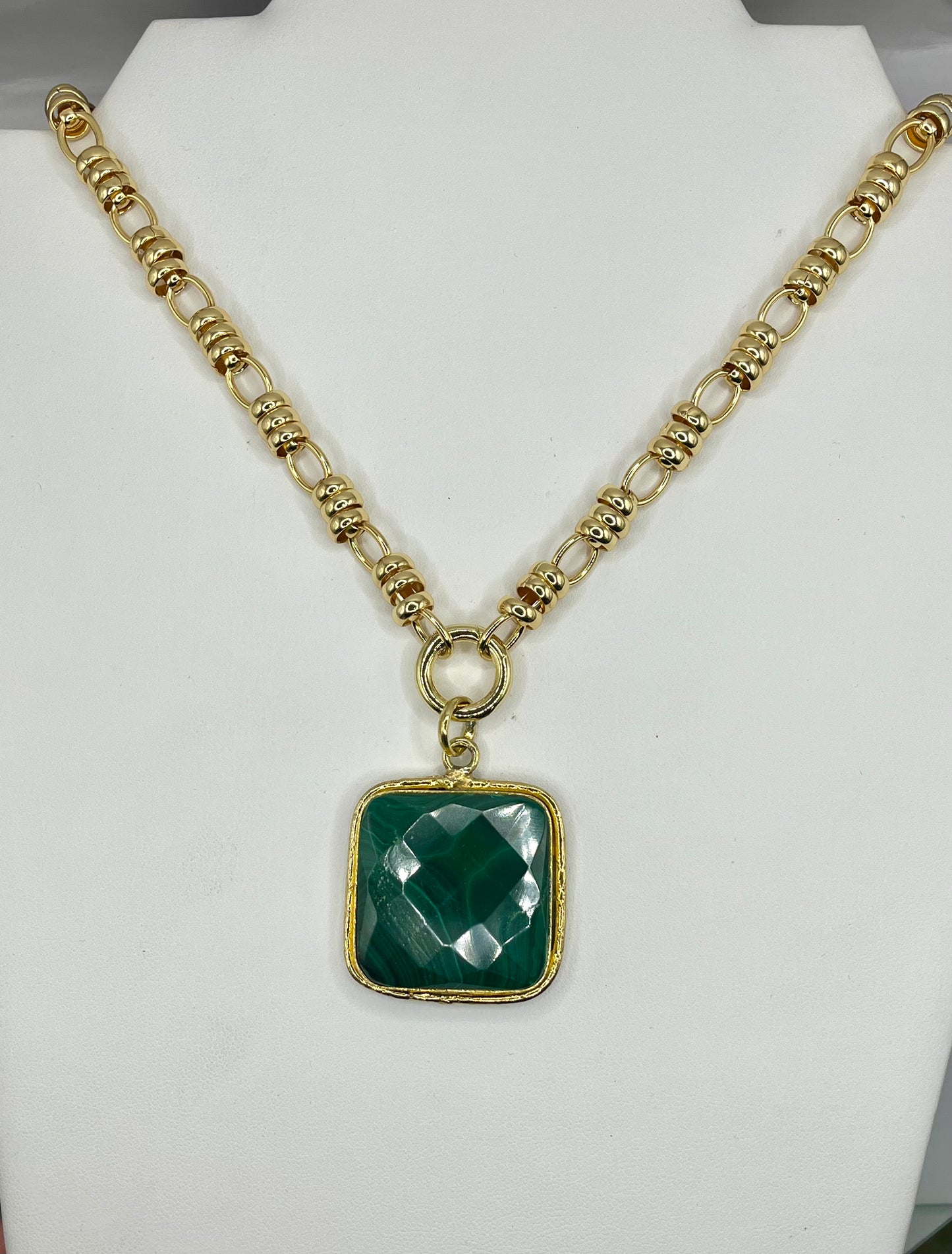 Riley Green Malachite Square Pendant Necklace