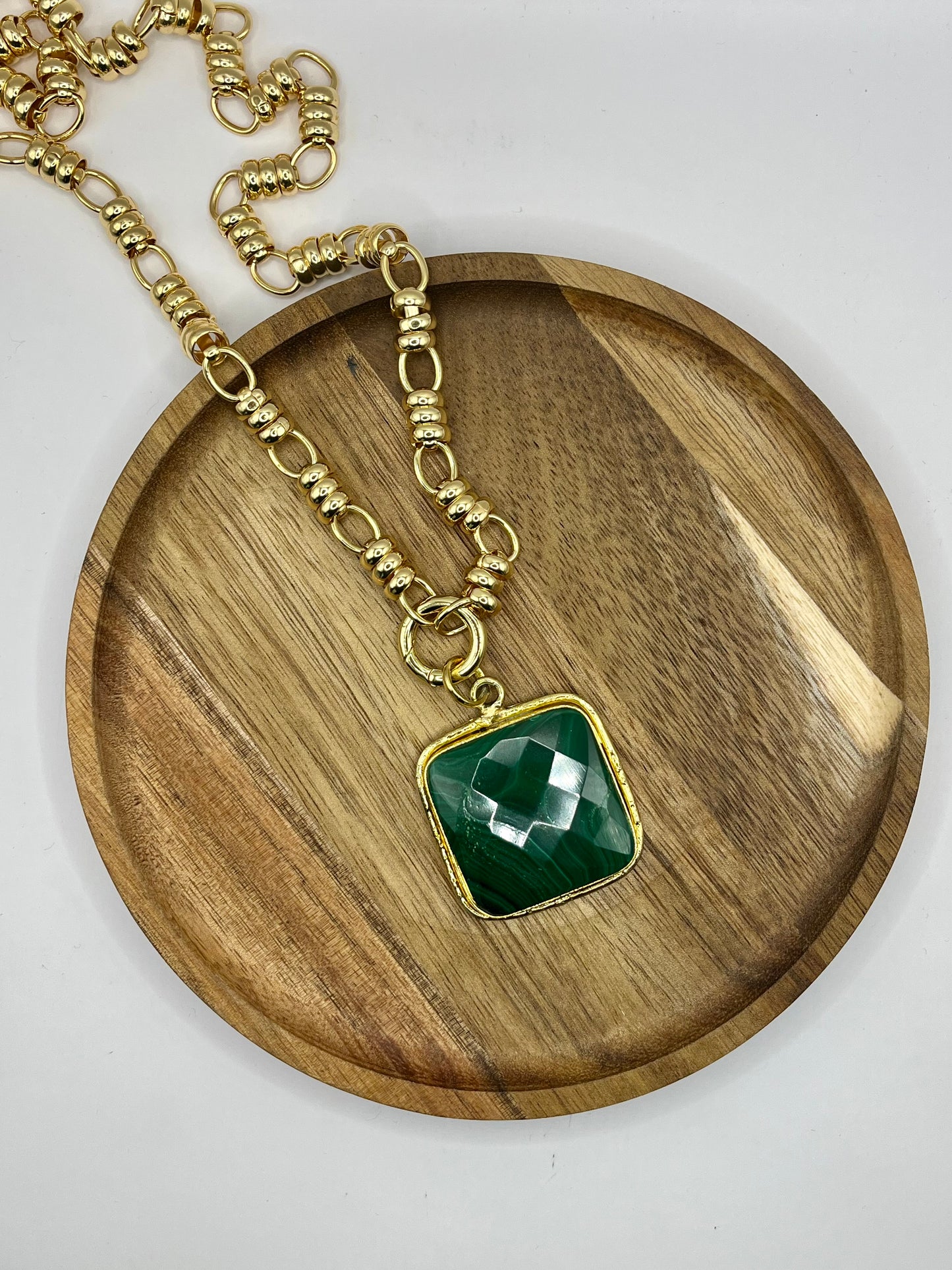 Riley Green Malachite Square Pendant Necklace