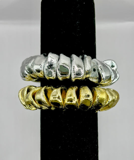 Textured Geometric Stretchy Bracelet (Silver and Gold)