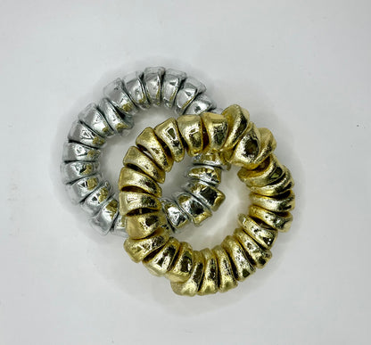 Textured Geometric Stretchy Bracelet (Silver and Gold)