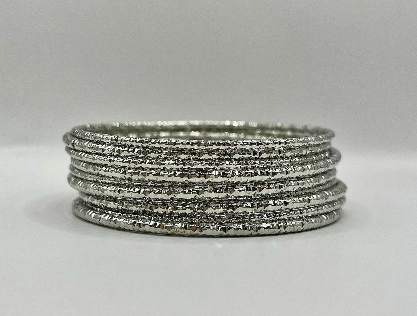 Set of 10 Textured Bangle Set (silver and gold)