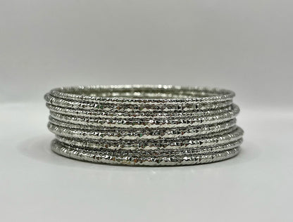 Set of 10 Textured Bangle Set (silver and gold)