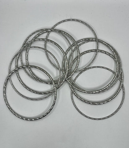 Set of 10 Textured Bangle Set (silver and gold)