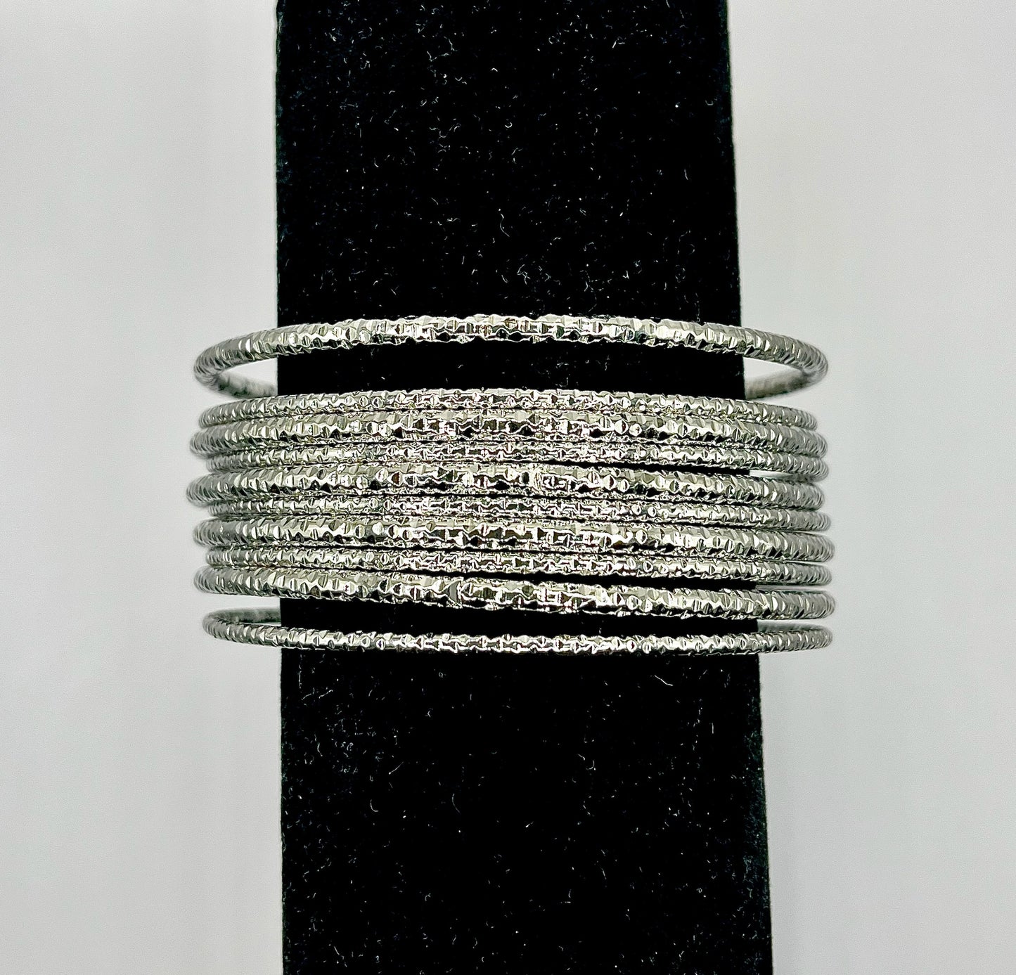 Set of 10 Textured Bangle Set (silver and gold)