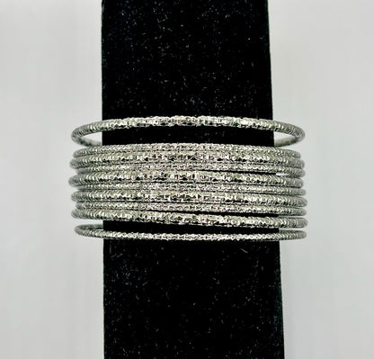 Set of 10 Textured Bangle Set (silver and gold)