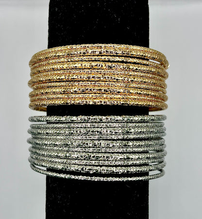 Set of 10 Textured Bangle Set (silver and gold)