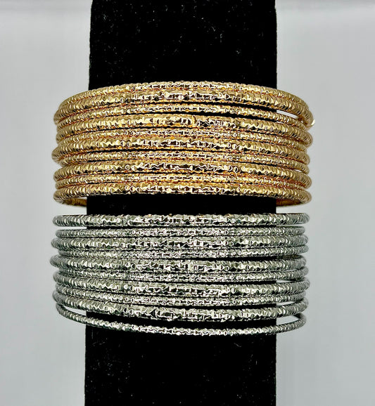 Set of 10 Textured Bangle Set (silver and gold)