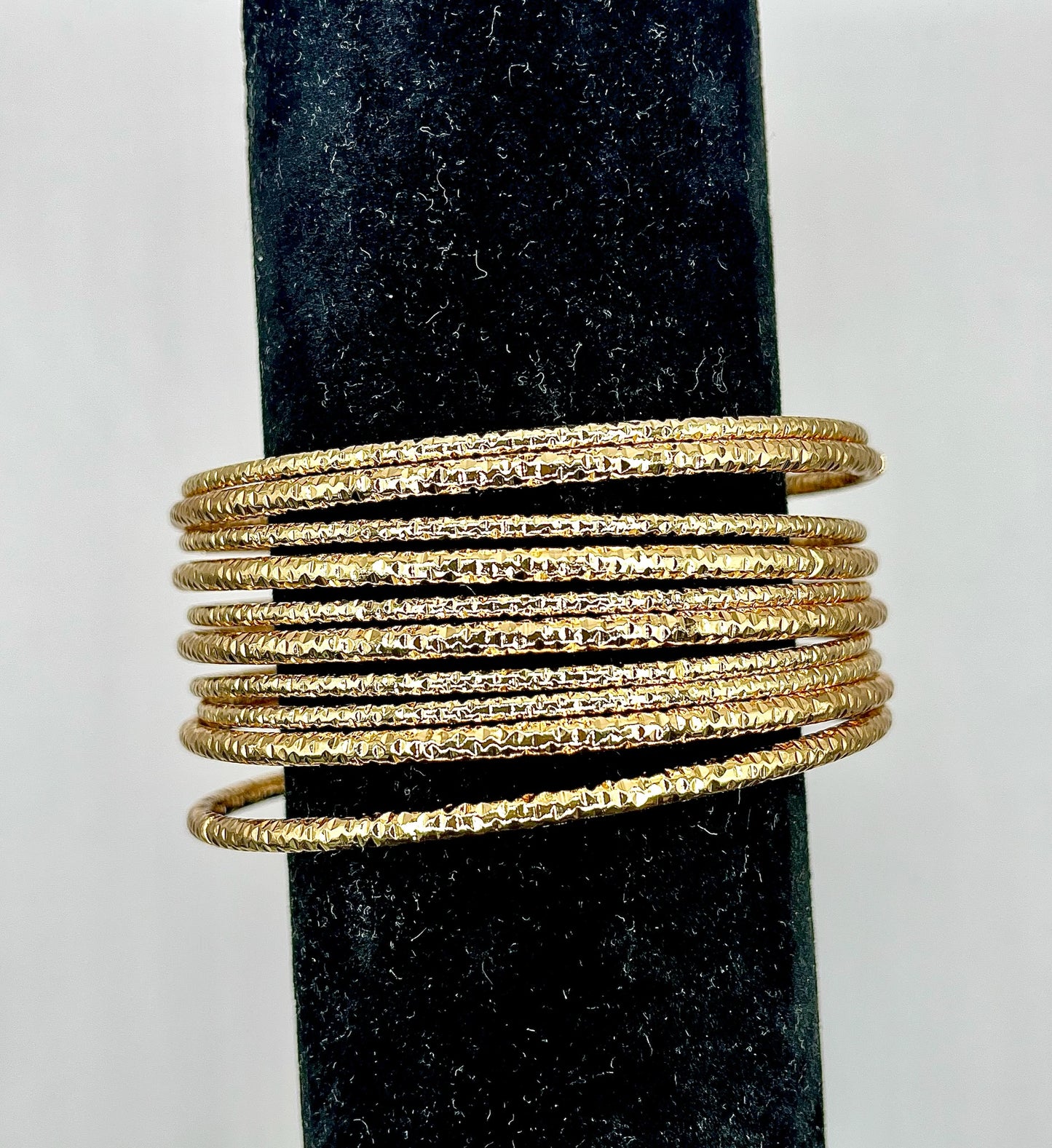 Set of 10 Textured Bangle Set (silver and gold)
