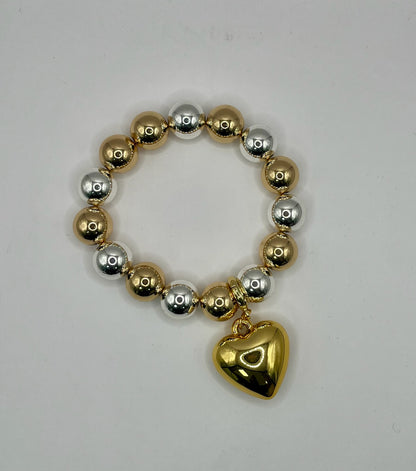 Mixed Metal Stretchy Heart Bracelet