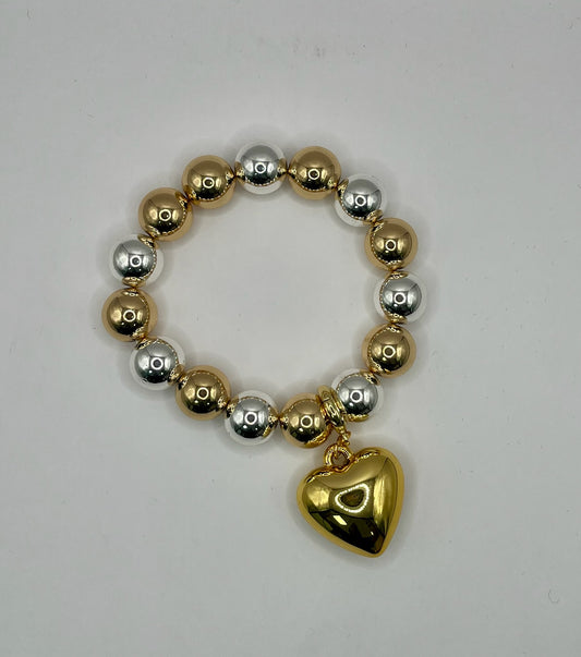Mixed Metal Stretchy Heart Bracelet