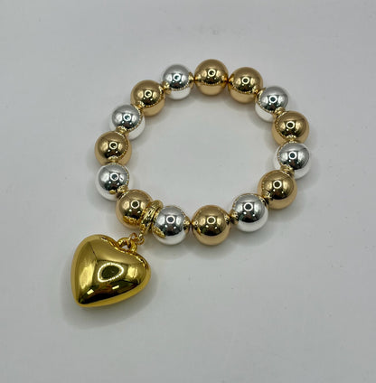 Mixed Metal Stretchy Heart Bracelet