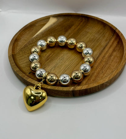 Mixed Metal Stretchy Heart Bracelet