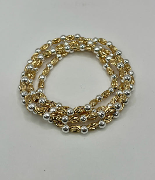 Set of 4 Textured Mixed Metal Bracelets