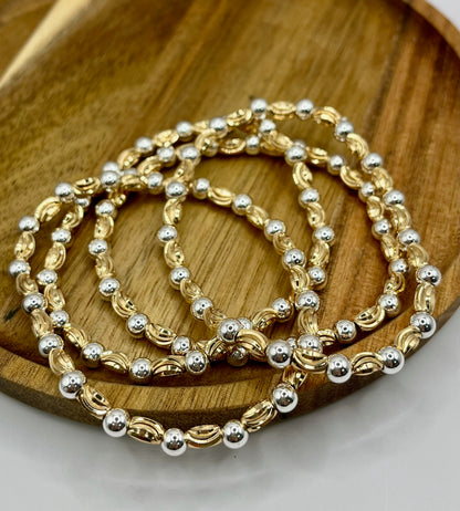Set of 4 Textured Mixed Metal Bracelets