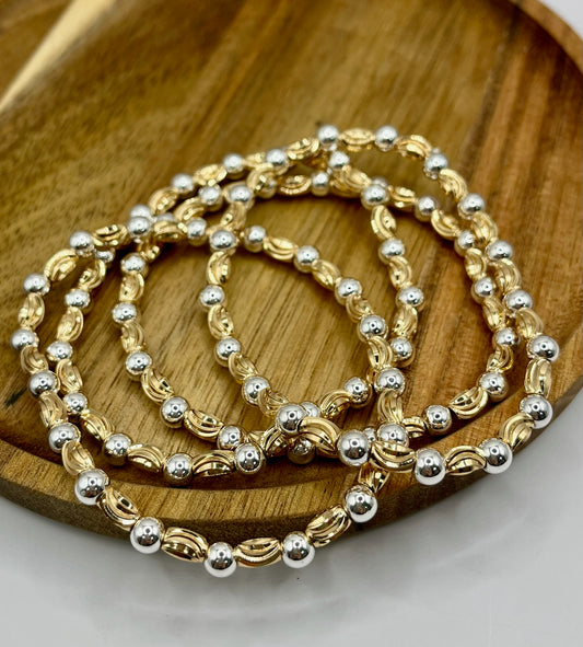 Set of 4 Textured Mixed Metal Bracelets