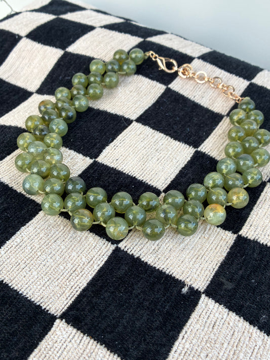Triple Layered Olive Beaded Chunky Necklace- Final Sale