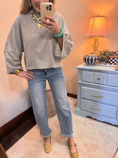 Heather Gray Bell Sleeve Raw Hem Top