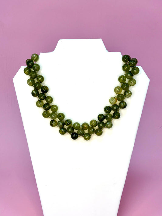 Triple Layered Olive Beaded Chunky Necklace- Final Sale
