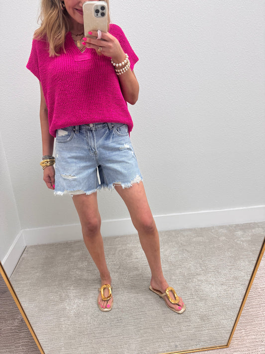 Pink Knit Short Sleeve Top