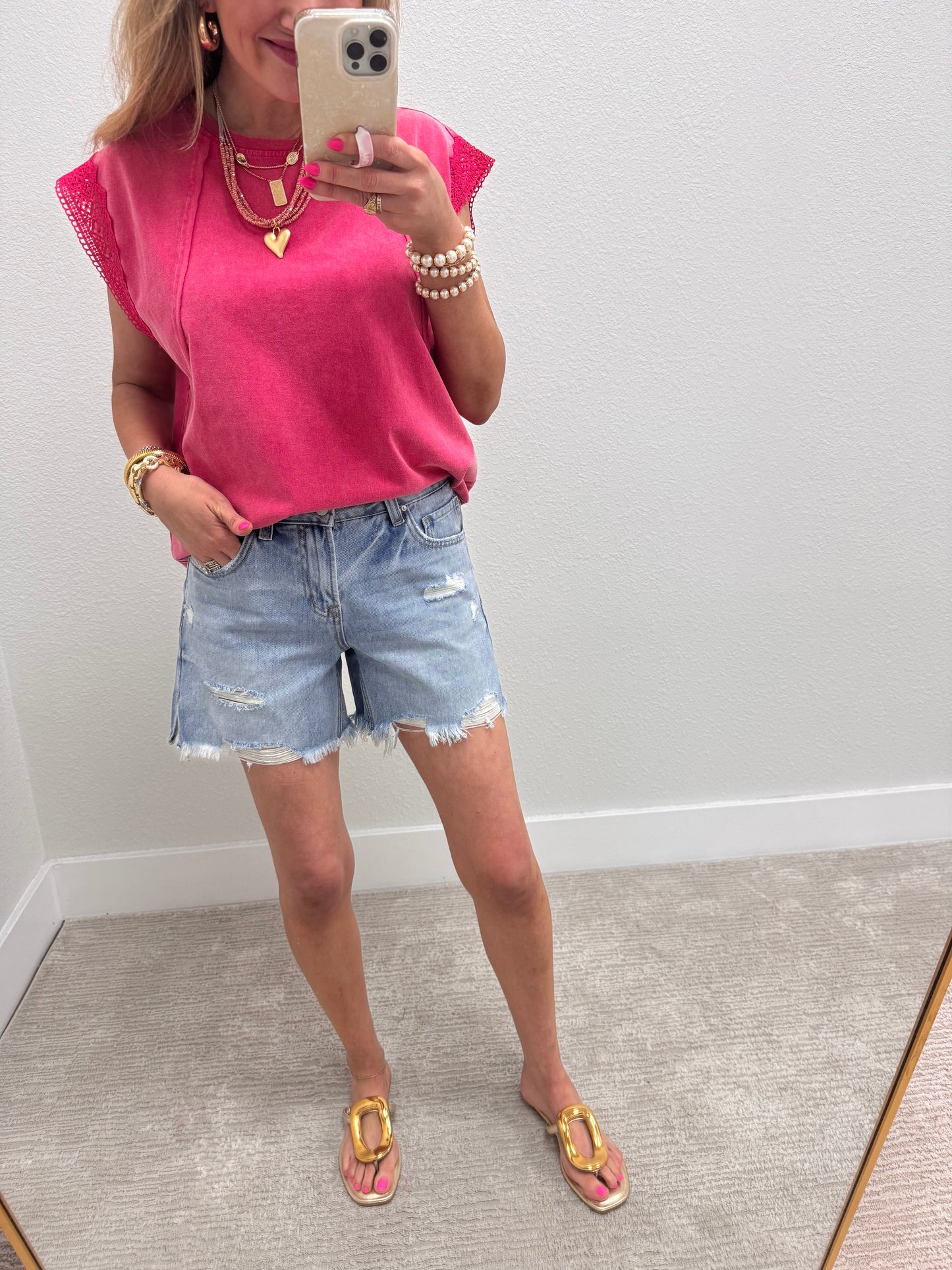 Pink Vintage Knit Top with Lace Detail