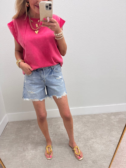 Pink Vintage Knit Top with Lace Detail