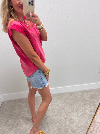 Pink Vintage Knit Top with Lace Detail