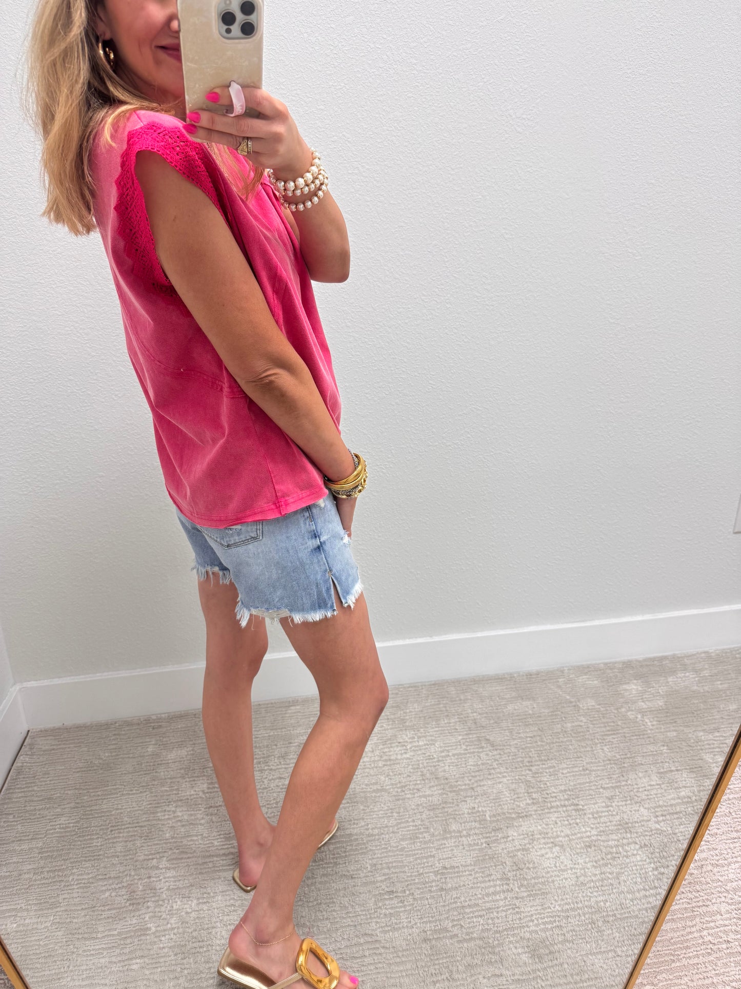 Pink Vintage Knit Top with Lace Detail