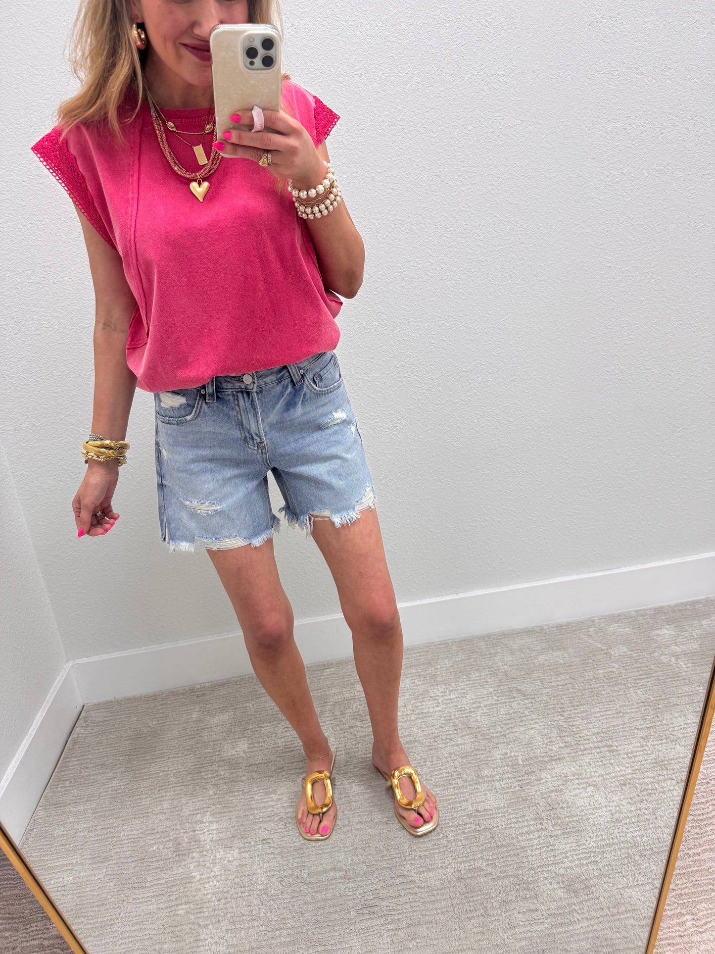 Pink Vintage Knit Top with Lace Detail