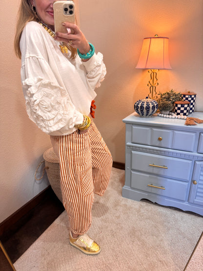 Rust Striped Twill Barrel Pants