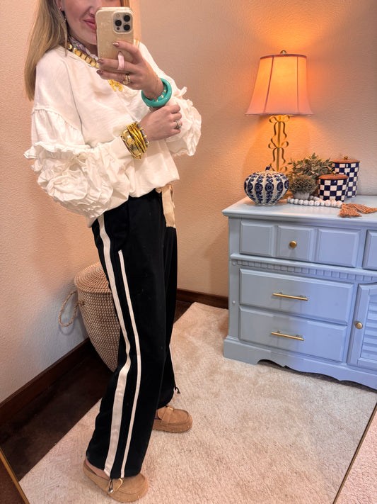 Black Pants With White Side Stripe