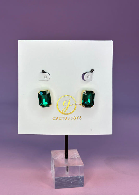 Heather Welper Luxe Green Rectangle Crystal Stud Earrings