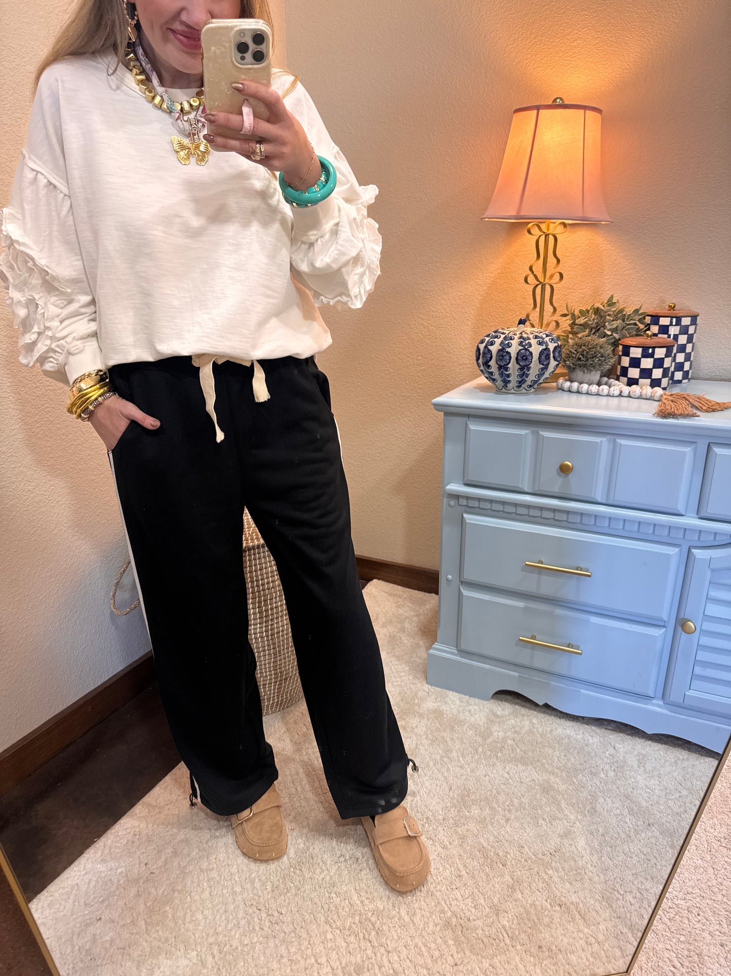 Black Pants With White Side Stripe