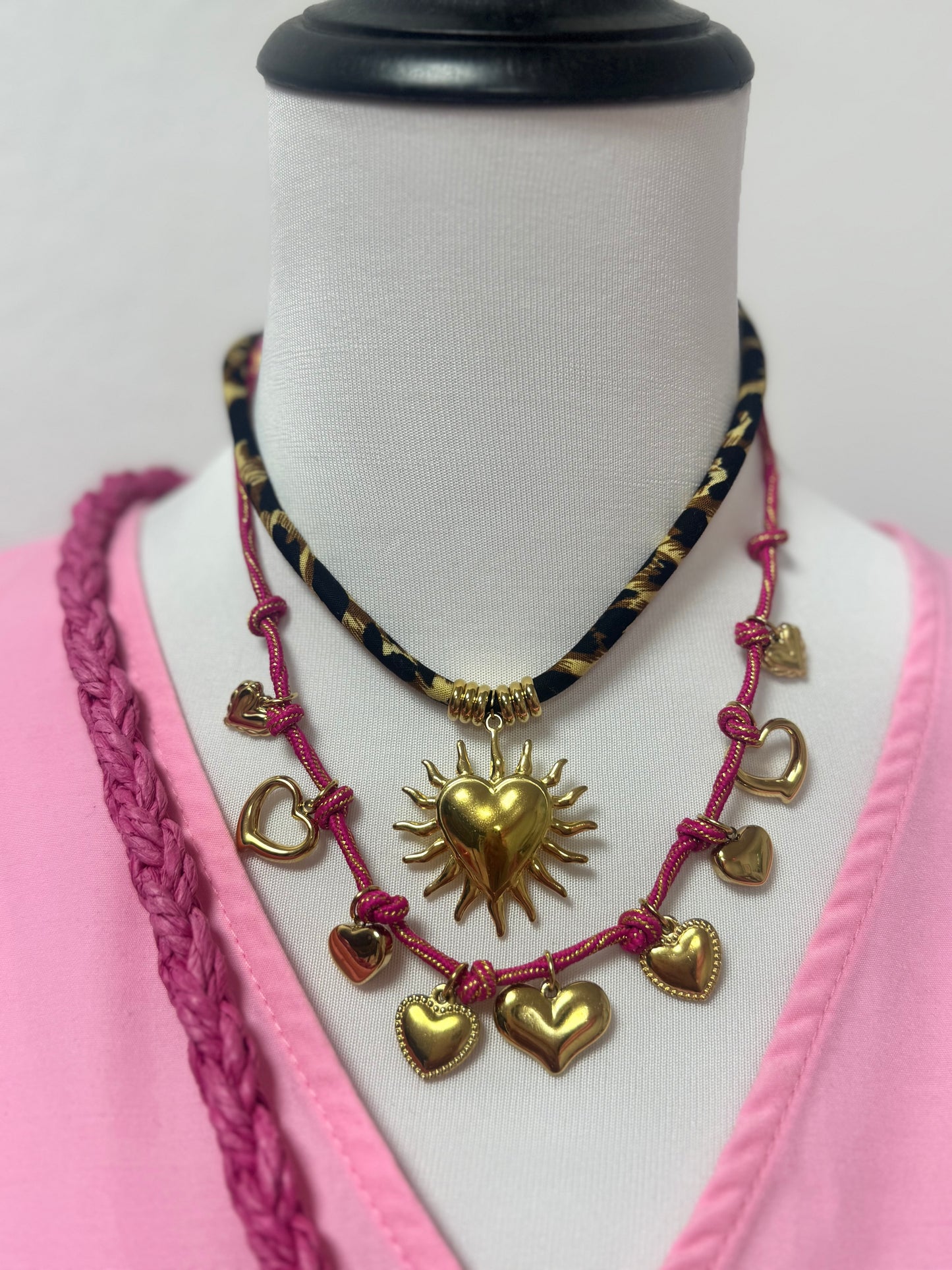 IP10 Leopard Rope Chain Heart Necklace