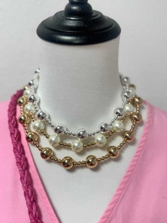 Water Resistant Style Large Bead and Small Bead Necklace (3 colors)