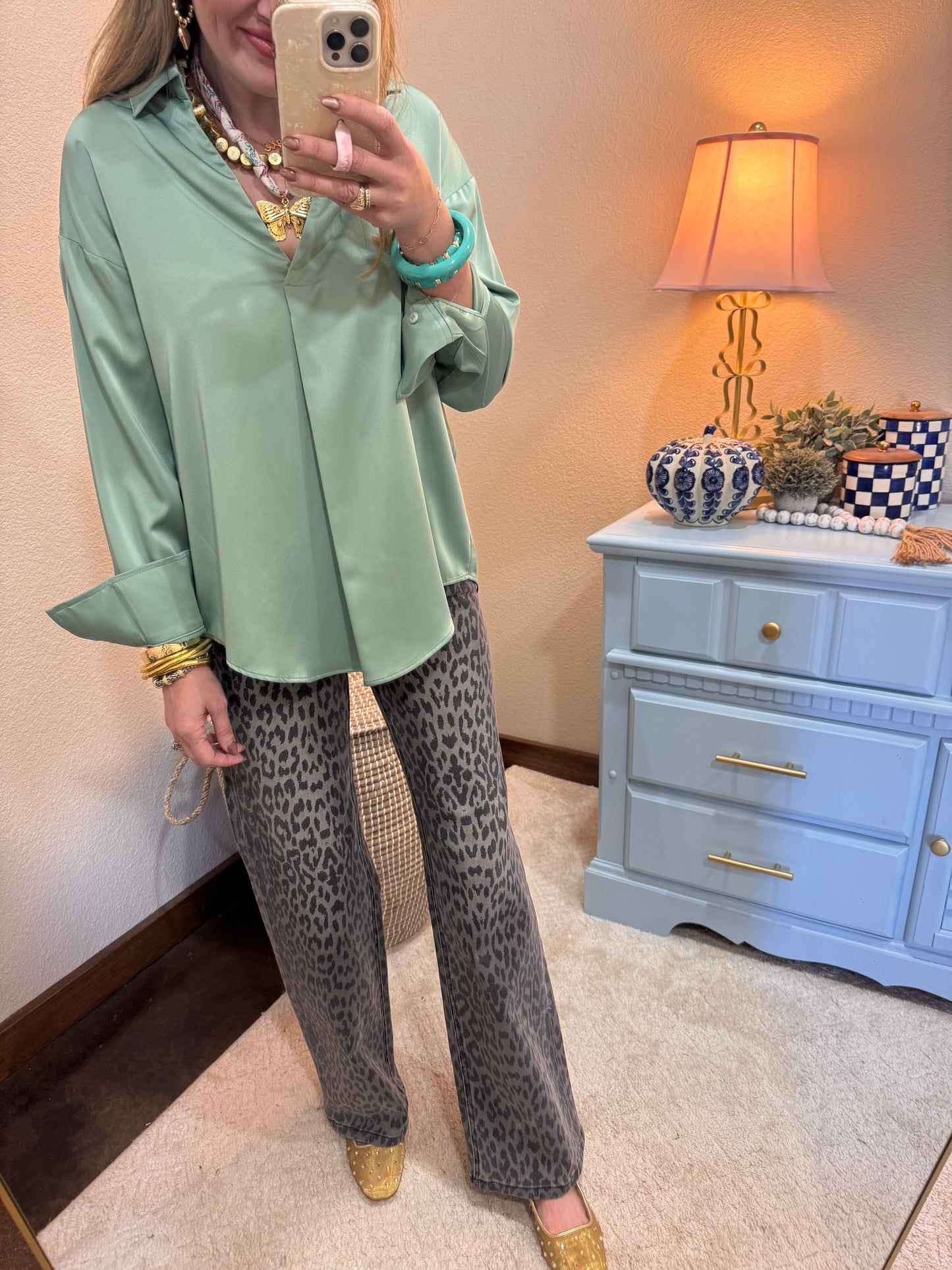 Green Silky Long Sleeve