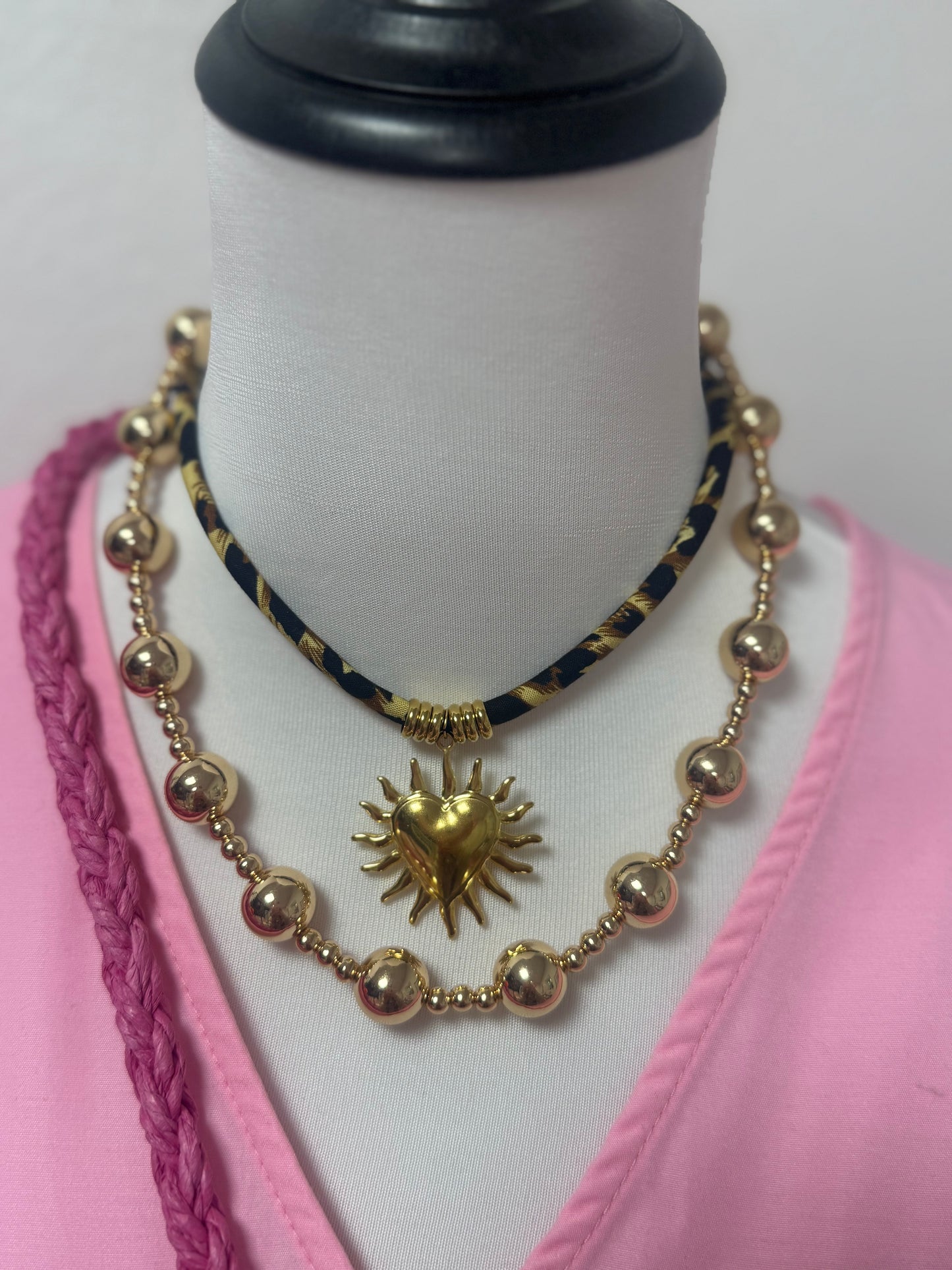 IP10 Leopard Rope Chain Heart Necklace