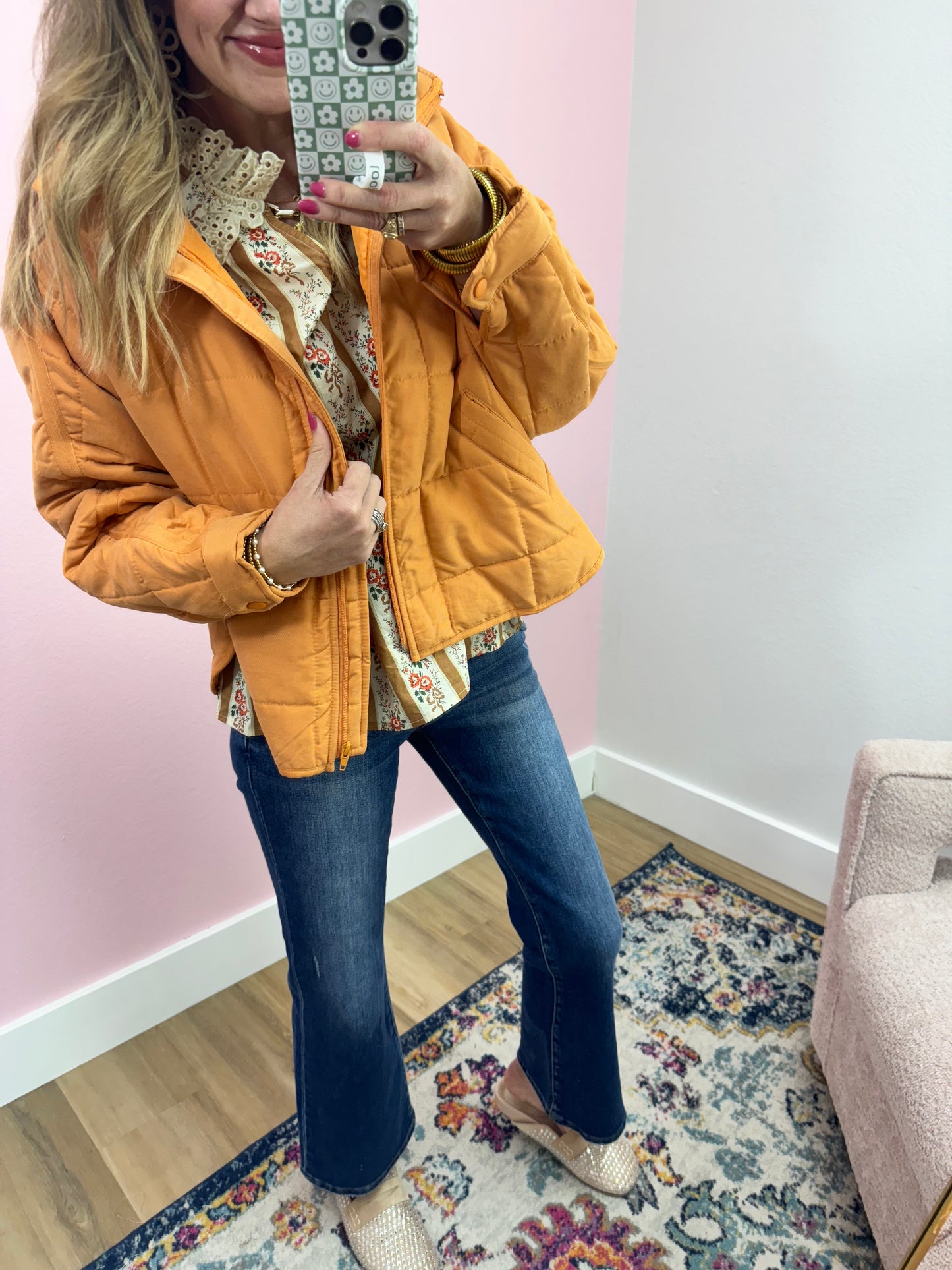 Mustard and Cream Eyelet Neck Top