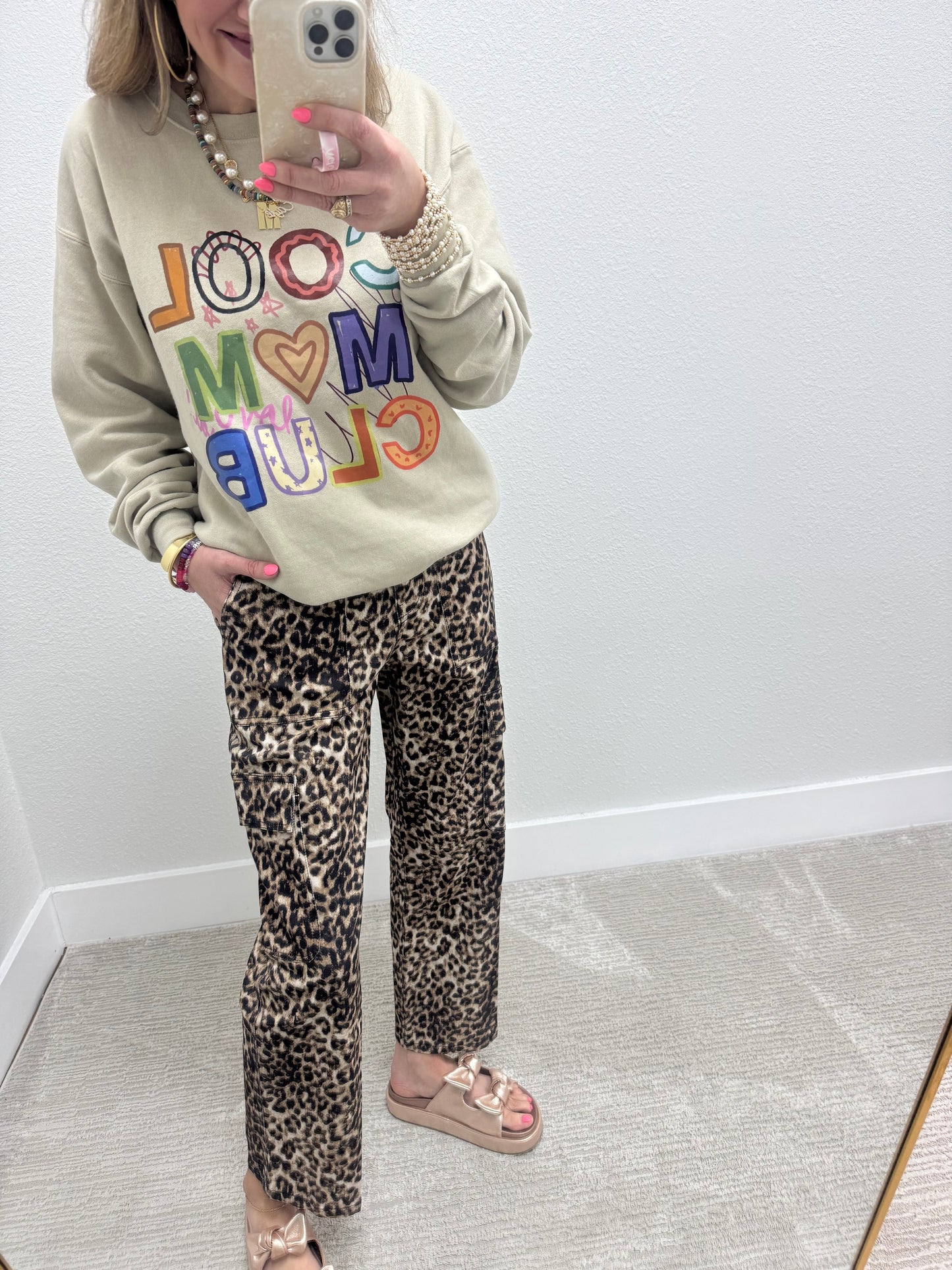 Leopard Cropped Cargo Jeans