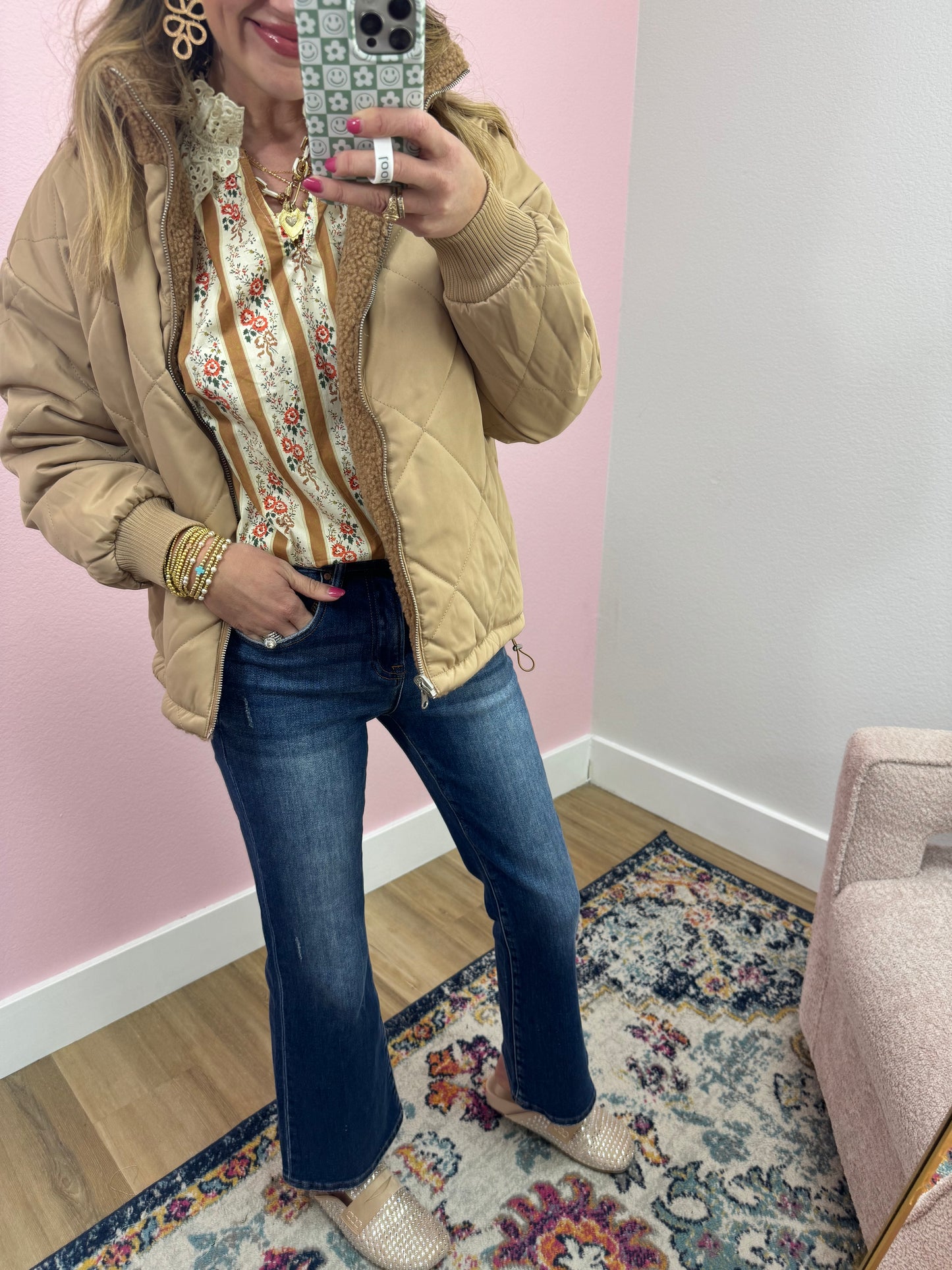 Mustard and Cream Eyelet Neck Top