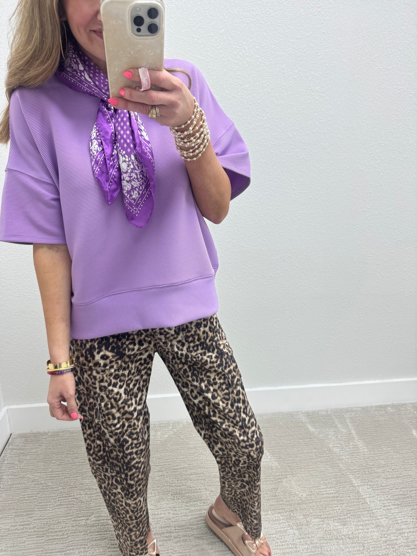 Lavender Ribbed Band Bottom Half Sleeve Top